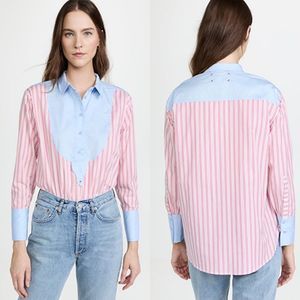 NWT MUNTHE Noel Chic Stripe Tuxedo Bib Blouse Shirt Size 36 US 4